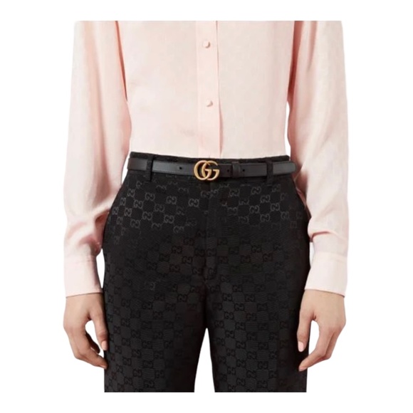 GUCCI SLIM LEATHER BELT WITH DOUBLE G BUCKLE main image 4